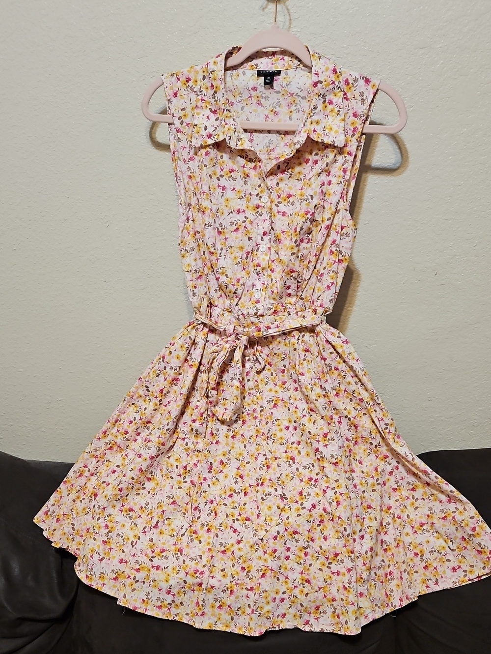 torrid Pink Floral Button-Front Sleeveless Dress with Tie